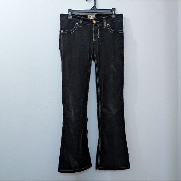 Twill Twenty Two Women's Black Velvet Low Rise Flared Velour Pants Women's 26 - Picture 1 of 14